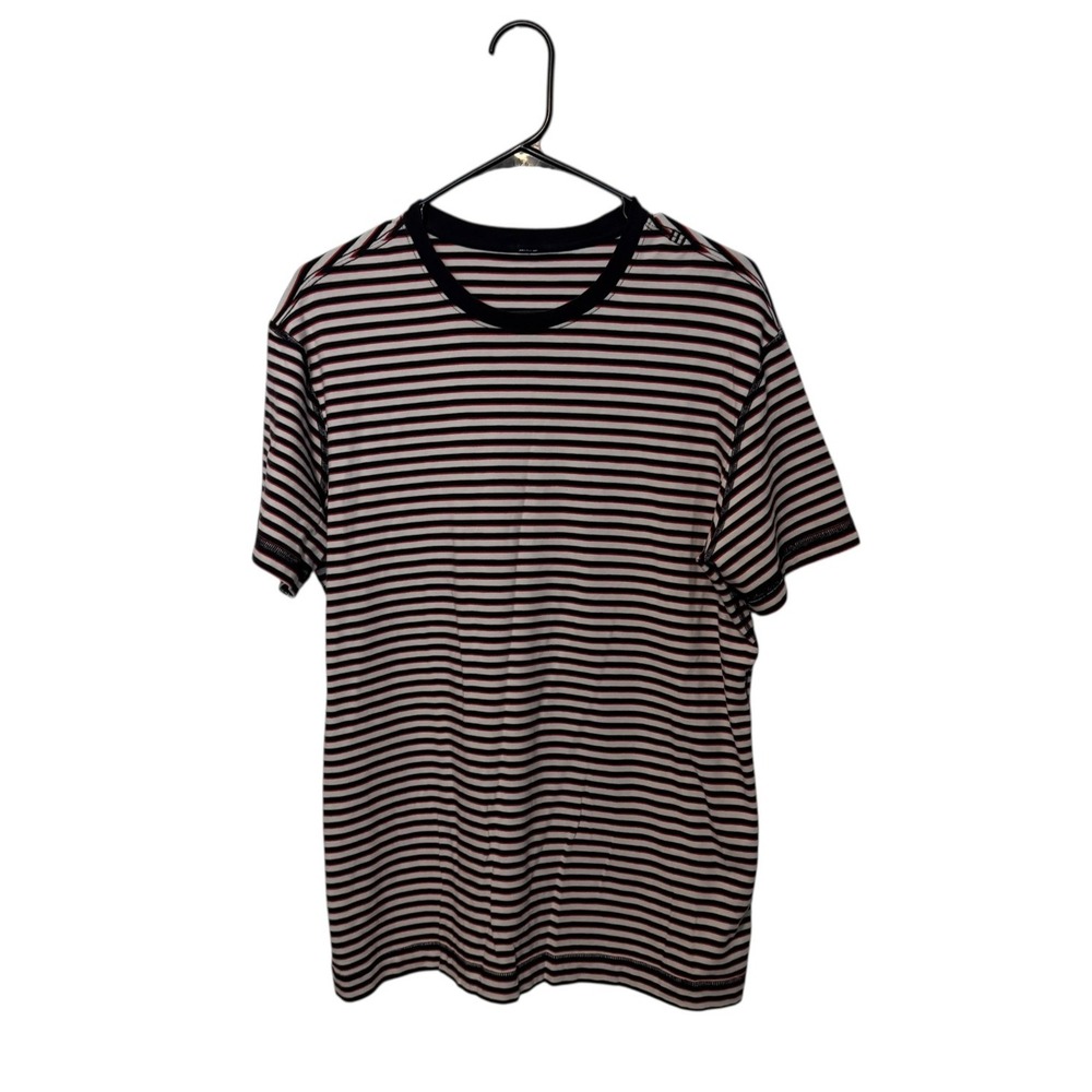 Lululemon Shirt Mens Medium Navy Red Striped 5 Year Basic Crewneck Tee Slim